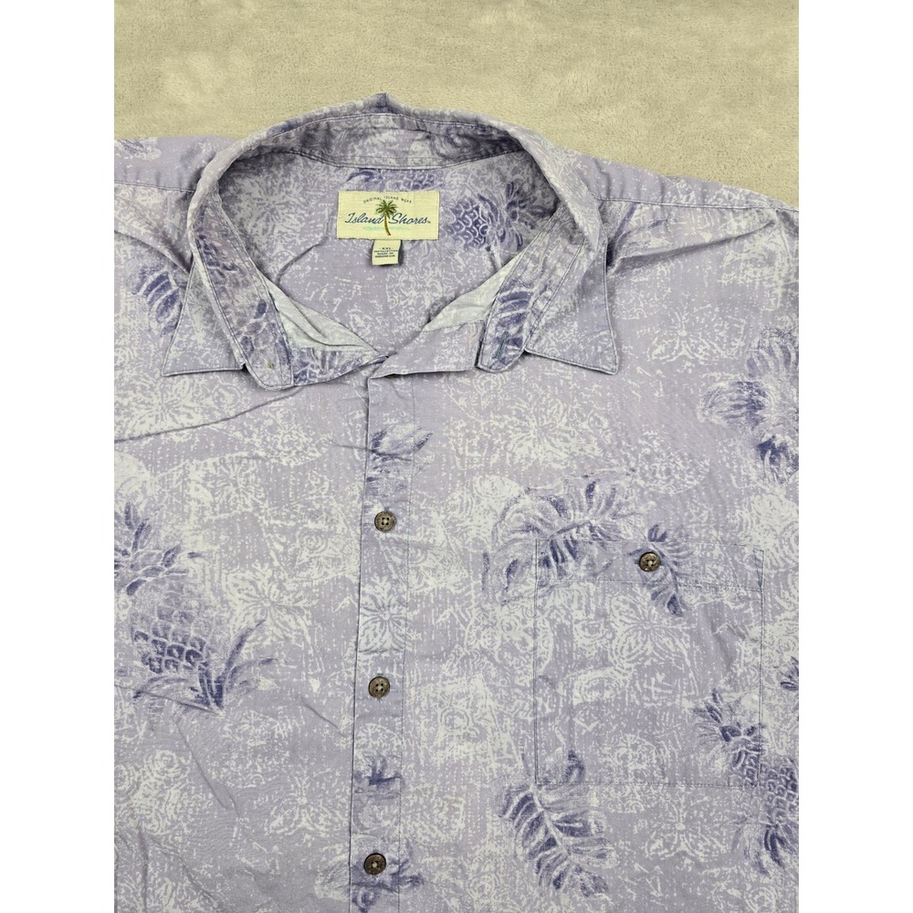 Island Shores Button Up Shirt Mens XXL Purple Pineapple Floral Cotton Casual